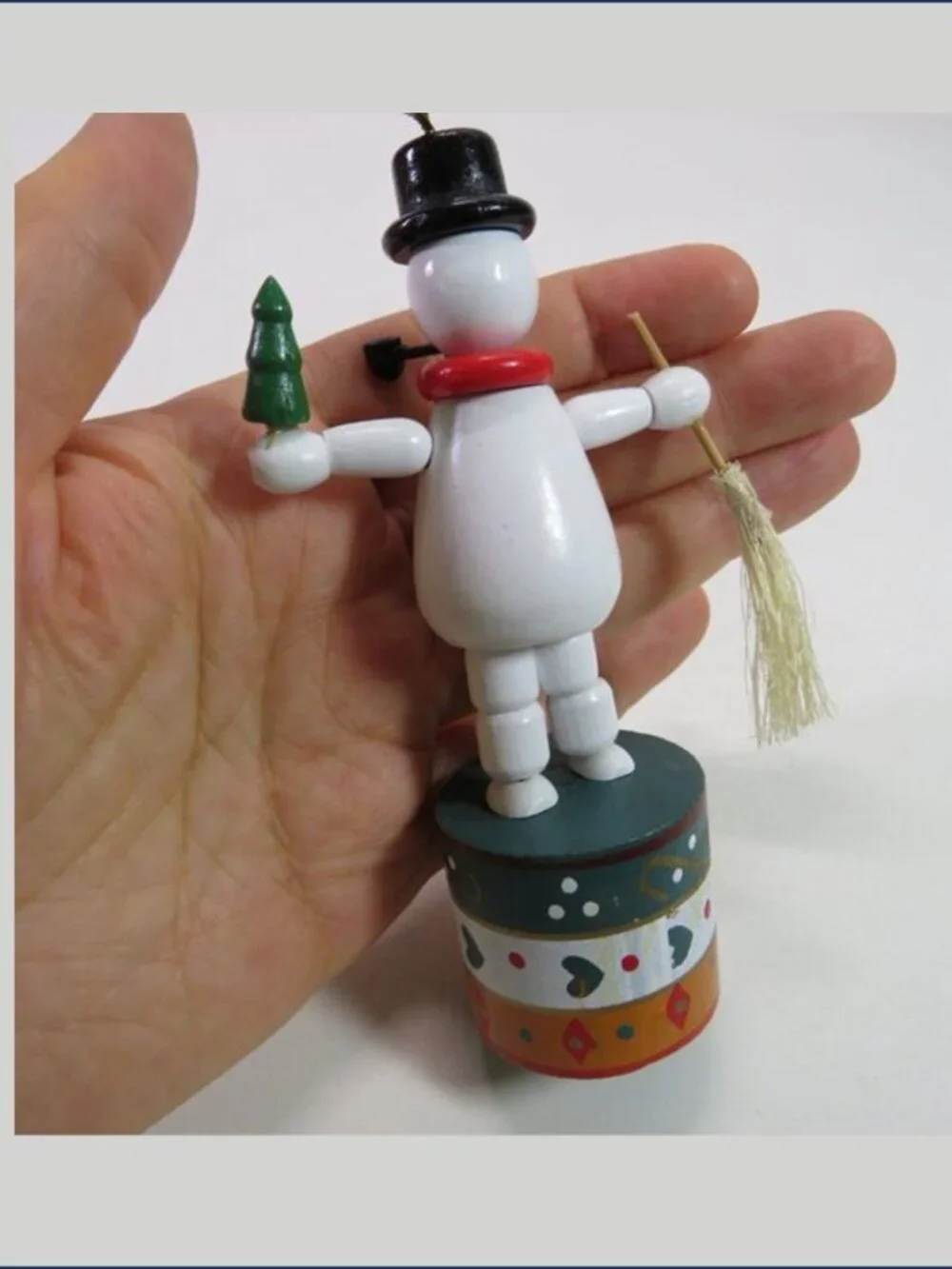Vintage Wooden Collapsing Snowman Thumb Puppet Wakouwa Toy Christmas Ornament